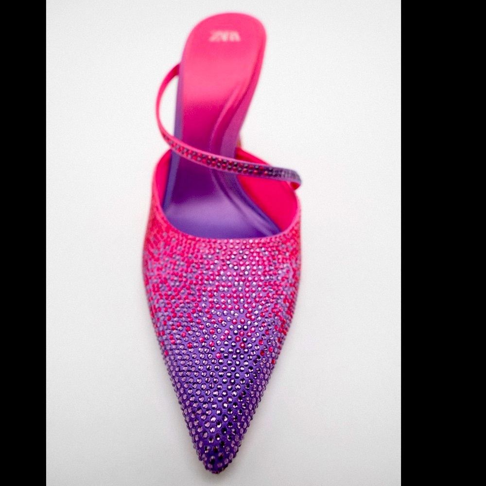 Zara pink purple gradient rhinestones heeled mules - Picture 2 of 12